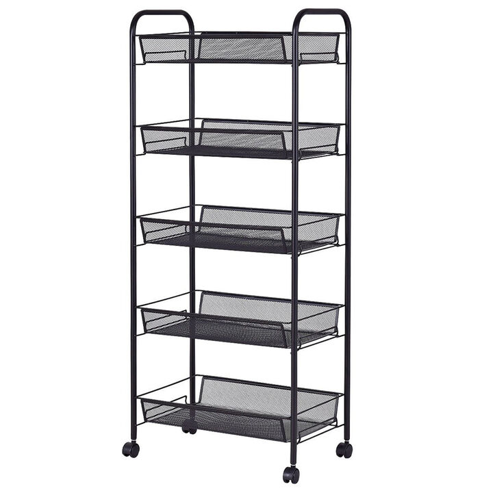 5 Tier Storage Rack Trolley Cart-Black