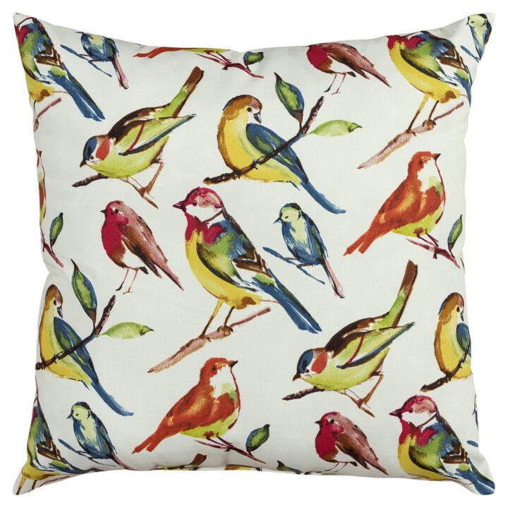 22"x22" Indoor/Outdoor Pillow, Colorful Birds