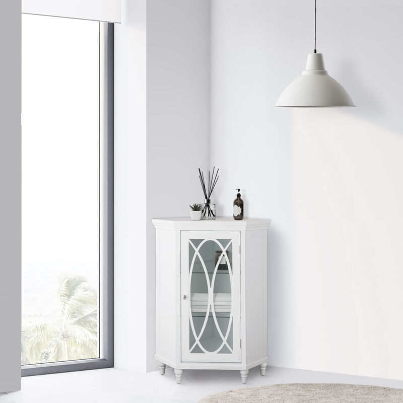 Teamson Home 32"H Florence Corner Floor Cabinet with 2 Adjustable Tempered Glass Shelves