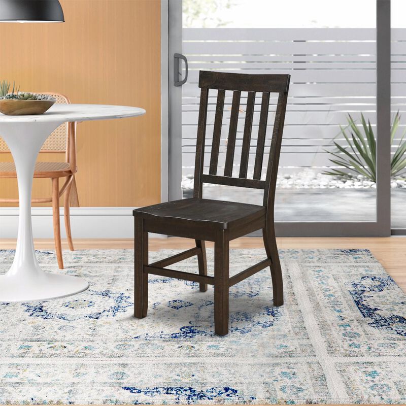 Wooden Dining Side Chairs with Slated Style Back, Set of Two, Brown-Benzara