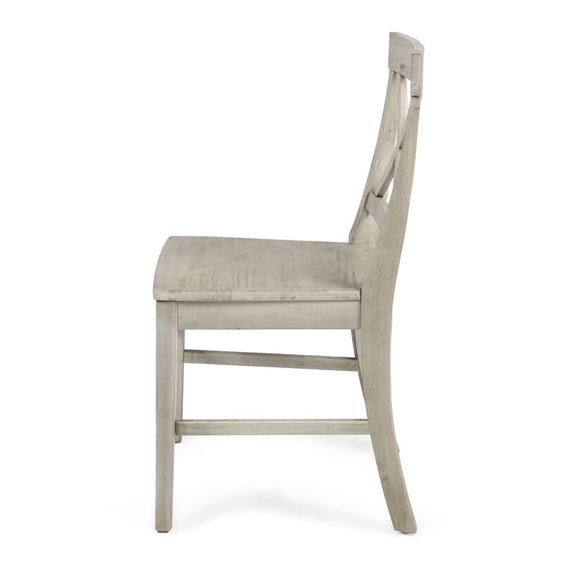 Ricks Dining Chair Set of 2, X Shape Back, Light Gray Acacia Wood Frame - Benzara