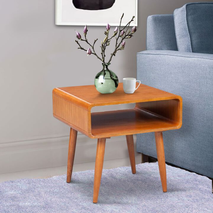 Rectangular Wooden End Table with Open Shelf and Splayed legs, Brown-Benzara