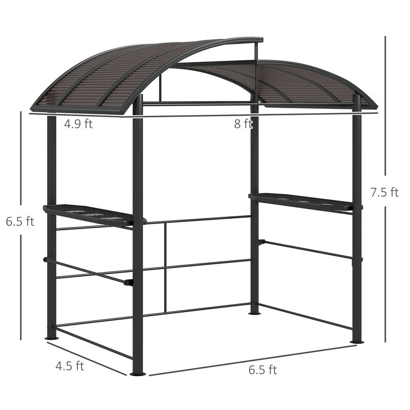 8' x 5' Outdoor Grill Gazebo BBQ Canopy with Vented PC Roof, Side Shleves