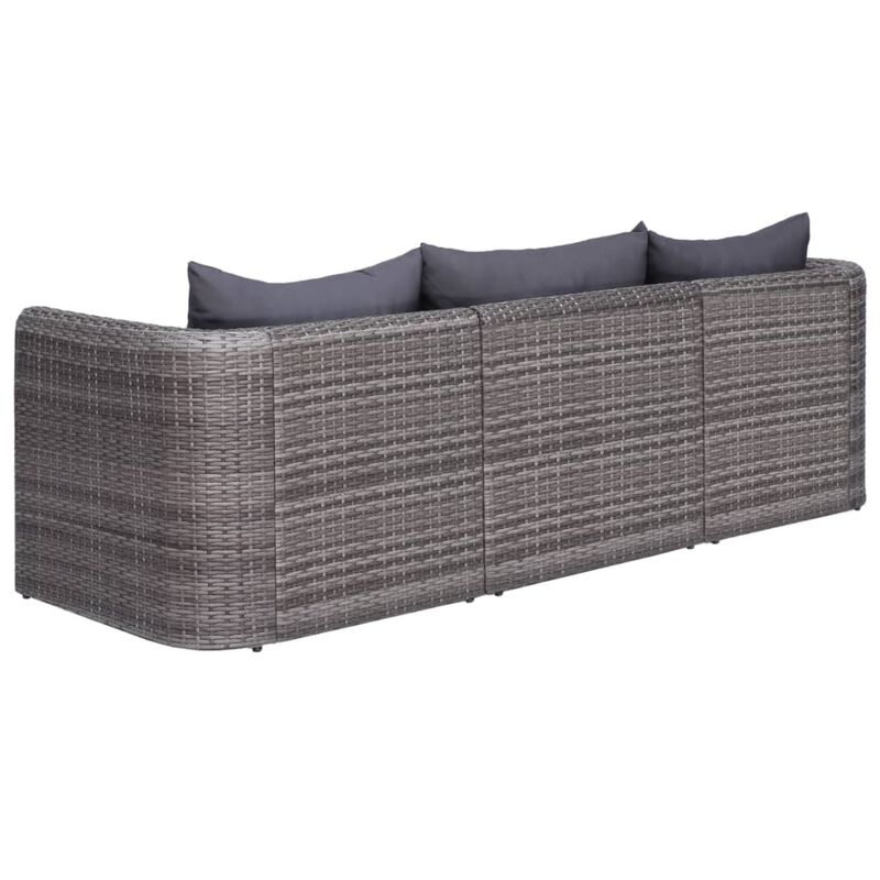 vidaXL 3 Piece Garden Sofa Set with Cushions Gray Poly Rattan