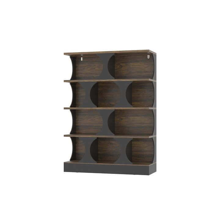 FUFU&GAGA 4-Tier Curved Bookcase - Vintage Walnut Texture, Black Matte Finish, Space-Saving Arched Shelf for Living Room, Office & Bedroom, (43.3" W x 15.7" D x 60" H), Vintage Walnut