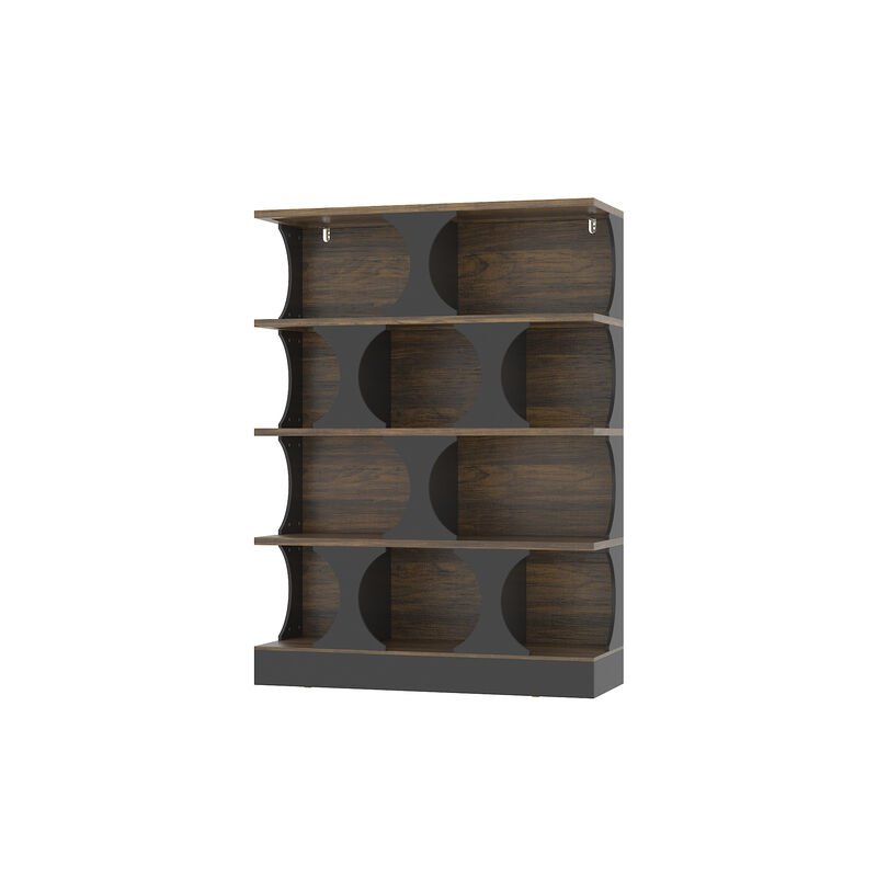 FUFU&GAGA 4-Tier Curved Bookcase - Vintage Walnut Texture, Black Matte Finish, Space-Saving Arched Shelf for Living Room, Office & Bedroom, (43.3" W x 15.7" D x 60" H), Vintage Walnut
