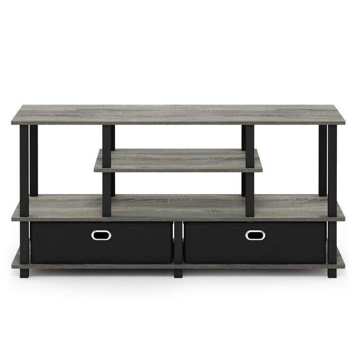 Furinno JAYA Large TV Stand for up to 50-Inch TV with Storage Bin, French Oak Grey/Black