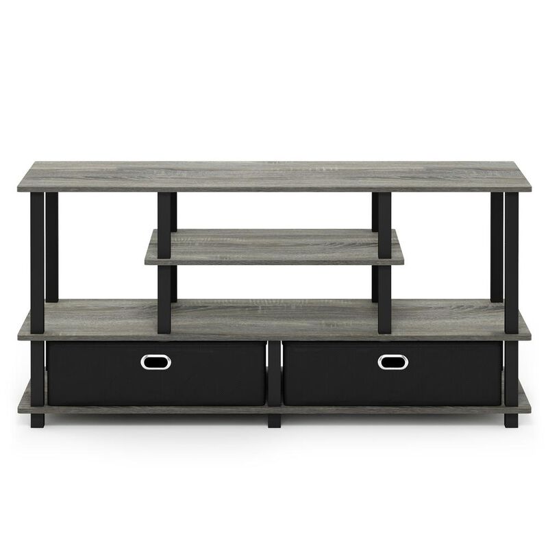 Furinno JAYA Large TV Stand for up to 50-Inch TV with Storage Bin, French Oak Grey/Black