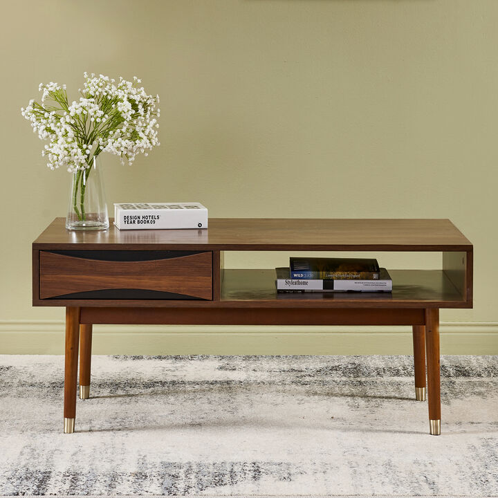Teamson Home Dawson Modern Wooden Coffee Table with Storage, Walnut