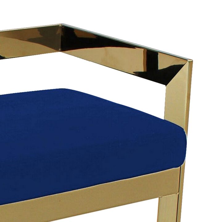 Dok 26 Inch Counter Height Stool, Blue, Cantilever, Gold Stainless Steel - Benzara