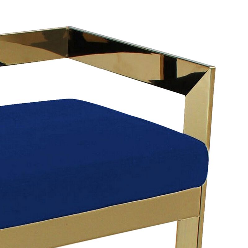 Dok 26 Inch Counter Height Stool, Blue, Cantilever, Gold Stainless Steel - Benzara