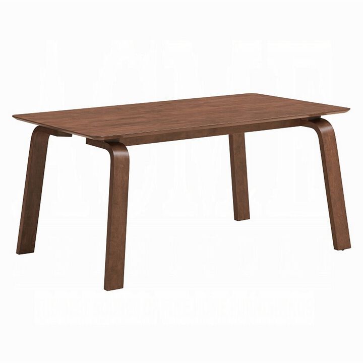 Kinni Dining Table, Walnut Brown Wood, Bent Legs, Rectangular 63 Inch - Benzara