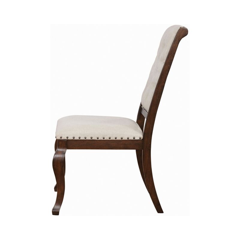 Doe 22 Inch Dining Chair, Set of 2, Soft Cream Fabric, Deep Button Tufting - Benzara