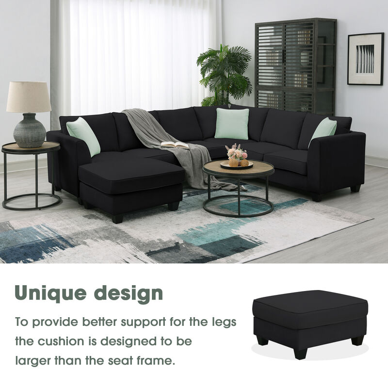 7-Seat L-Shape Modular Sectional Sofa Set with Ottoman