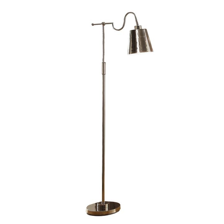 63 Inch Floor Lamp, Cone Metal Shade, Round Base, Silver Finish-Benzara