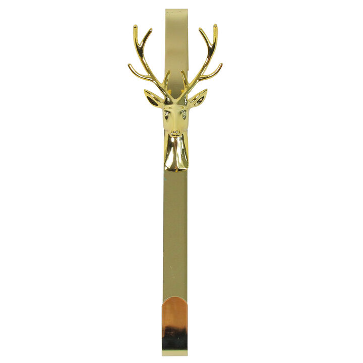 15.25" Shiny Gold Reindeer Over the Door Christmas Wreath Hanger