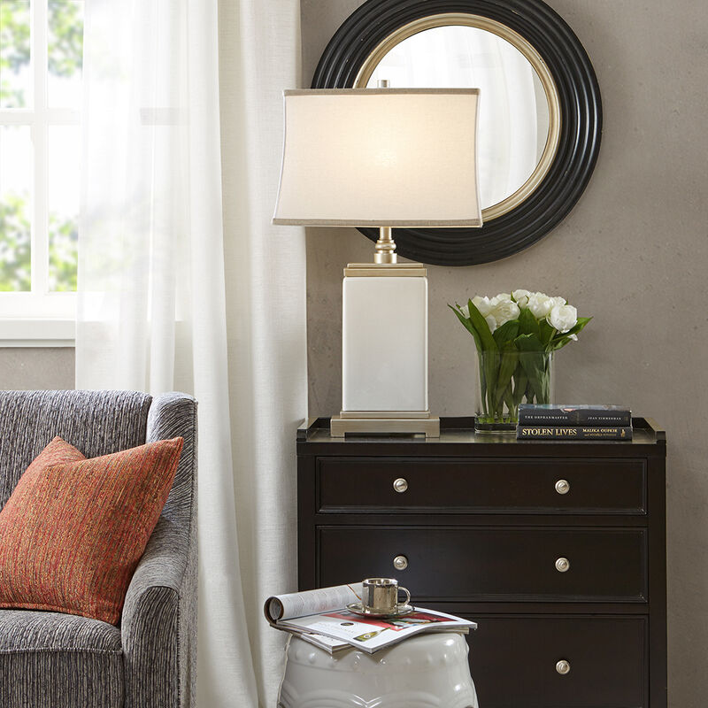 Gracie Mills Debbie Ceramic Table Lamp with Antique Silver Accents