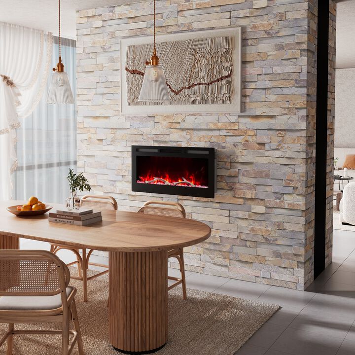 36 Inch 1500W  Versatile Installation Electric Fireplace with Multicolor Flame