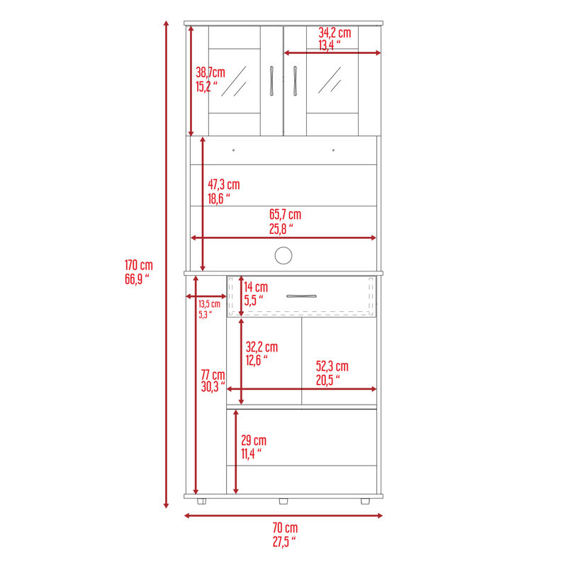Capienza Pantry Cabinet, Two Shelves, Double Door, One Drawer, Three Side Shelves - White