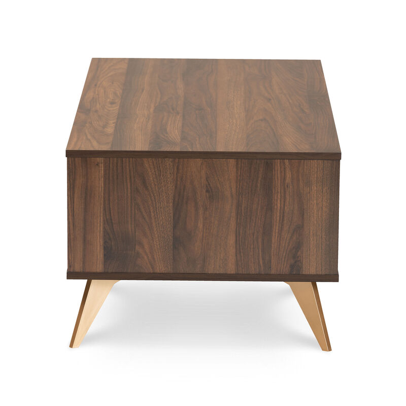 Baxton Studio Edel Mid Century Modern Walnut Brown And Gold Finished Wood Coffee Table