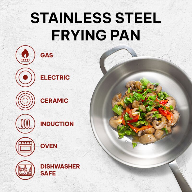 Beka Maestro Frying Pan Skillet - Stainless Steel Pan for Stainless Steel Cookware Set 5-Ply Construction, Oven Safe, Stainless Steel Frying Pan, Lead & Cadmium Free, Non Toxic Cookware - 9.5"
