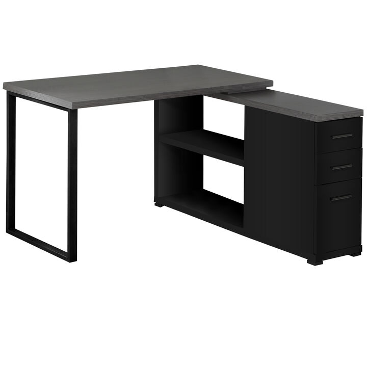 Computer Desk, Home Office, Corner, Left, Right Set-Up, Storage Drawers, L Shape, Work, Laptop, Metal, Laminate, Black, Grey, Contemporary, Modern