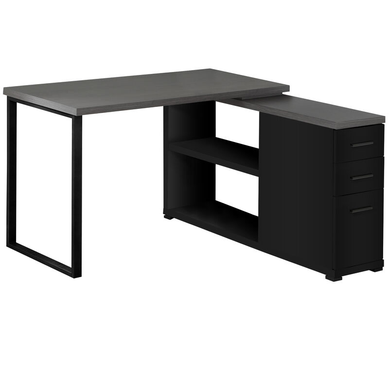 Computer Desk, Home Office, Corner, Left, Right Set-Up, Storage Drawers, L Shape, Work, Laptop, Metal, Laminate, Black, Grey, Contemporary, Modern