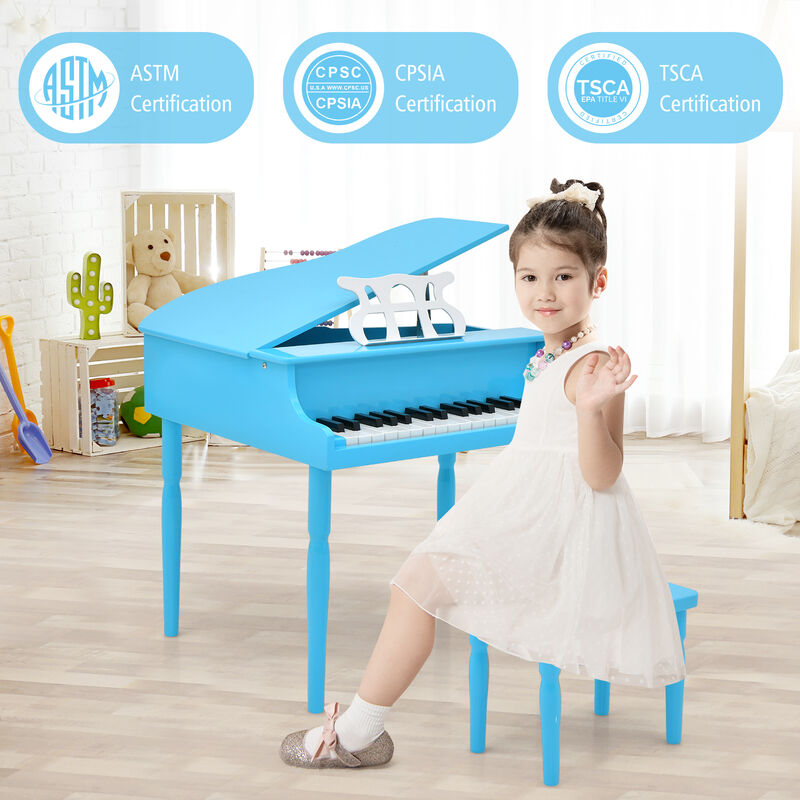 30-Key Wooden Toy Kids Grand Piano with Bench and Music Rack