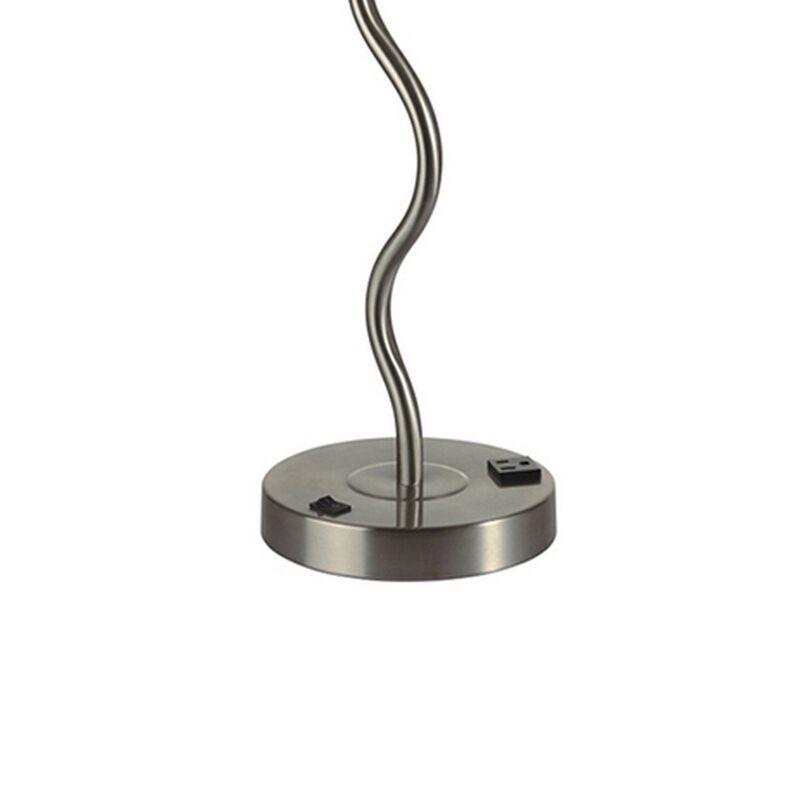 29 Inch Round Drum Shade Table Lamp, Curved Tubular Frame, Silver-Benzara