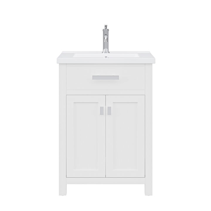 Myra 24 In. Integrated Ceramic Sink Top Bath Vanity in Pure White