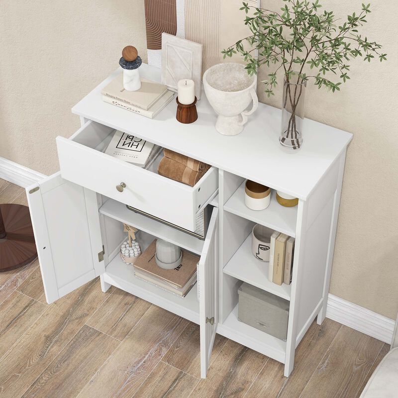 Costway Bathroom Floor Cabinet Freestanding Kitchen Cupboard Storage Organizer with Drawer
