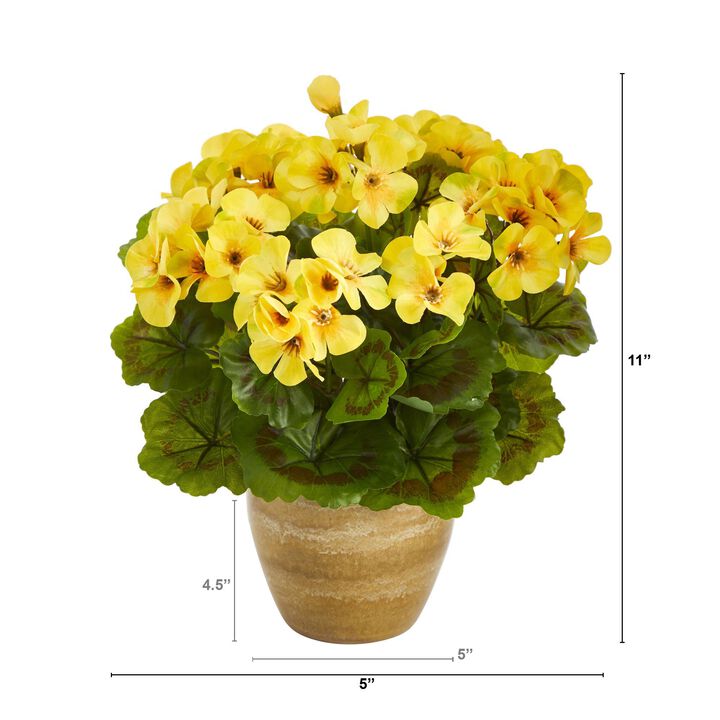 Nearly Natural 11-in Geranium Plant in Planter UV Resistant (Indoor/Outdoor)