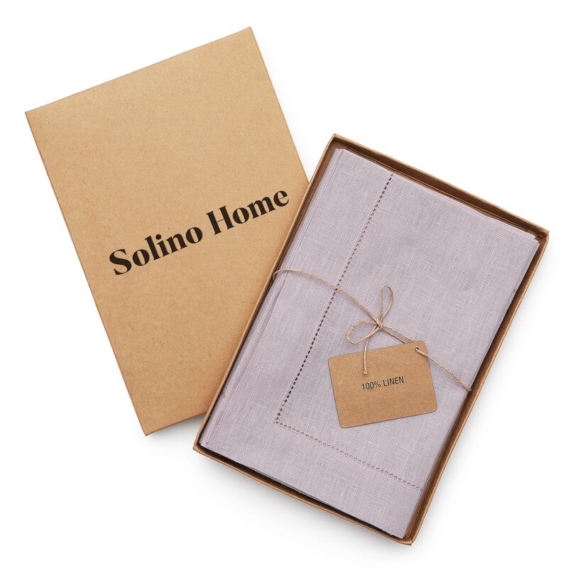 Solino Home 100% Pure Linen Dinner Napkins 20 x 20 Inch Set of 4 | Classic Hemstitch