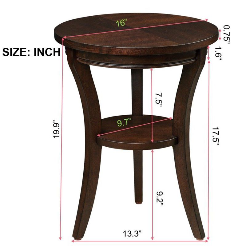Small Round End Table with Open Shelf, Wood Accent Table for Living Room & Bedroom