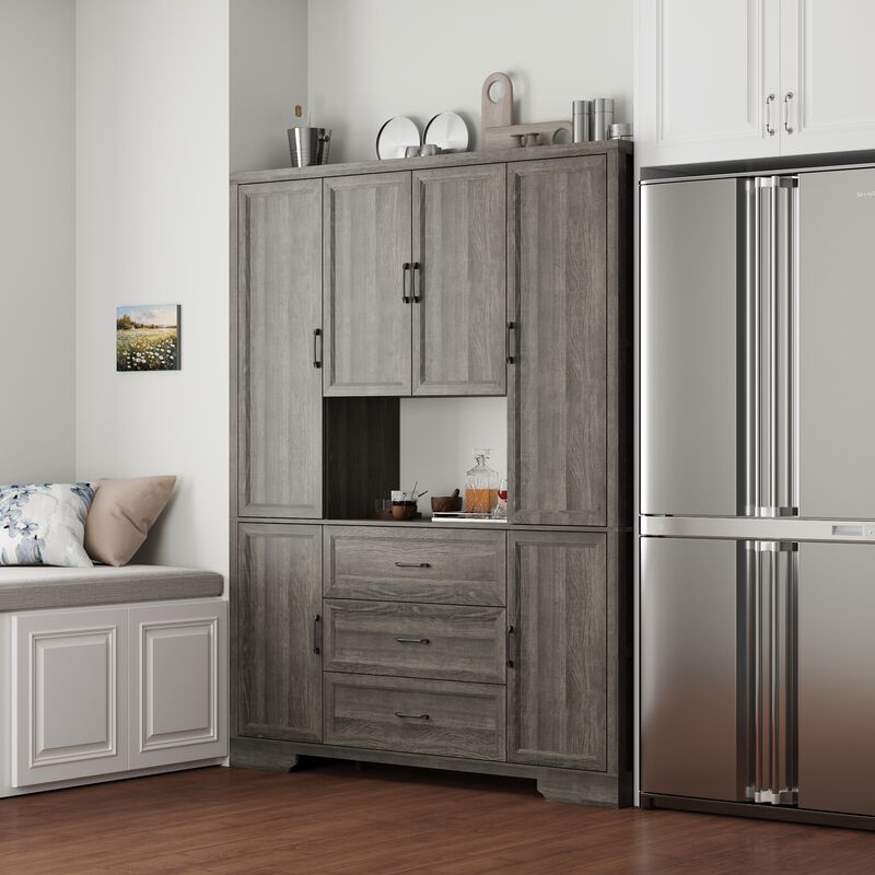 FUFU&GAGA Modern Light Wood Sideboard – 6 Doors, 3 Drawers & Open Shelf, Spacious P2-Grade MDF Dining Room Buffet Cabinet (63" W x 15.7" D x 78.7" H), Light Wood