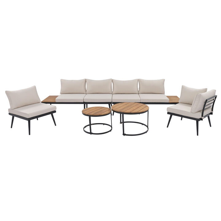 Whisen 6-Piece Outdoor Sectional Sofa Set with Round Nesting Coffee Tables and Seating Sofa with Cushions