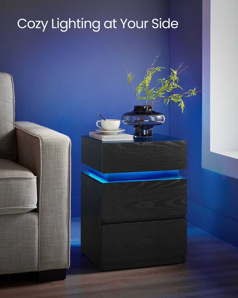Bedside Table with LED Lights for Modern Style and Ambient Lighting