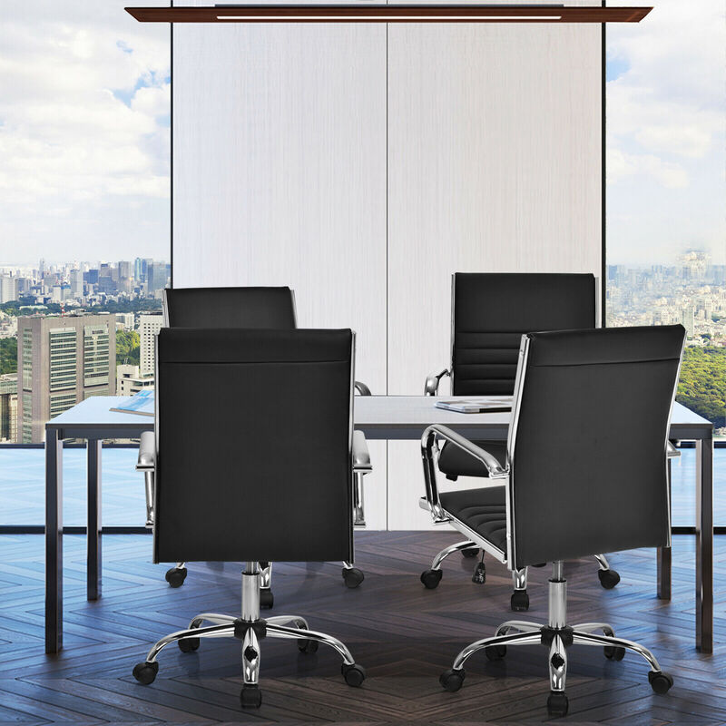 Costway Set of 4 PU Leather Office Chair High Back Conference Task Chair Black