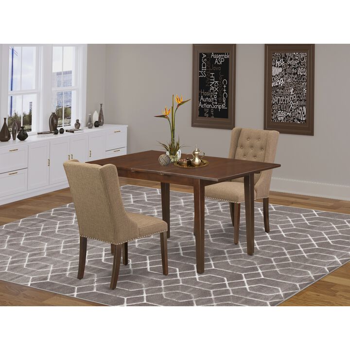 East West Furniture East West Furniture PSFO3-MAH-47 3-Piece Dining Table Set Includes 1 Picasso Butterfly Leaf Kitchen Dining Table and 2 Light Sable Linen Fabric Dining Chair with Button Tufted Back - Mahogany Finish