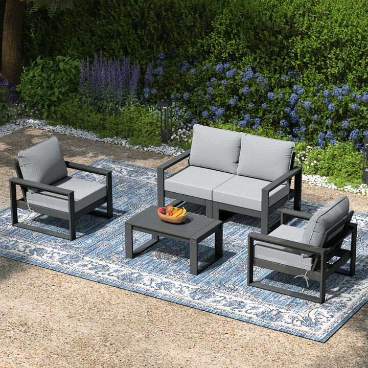 WestinTrends 5-Piece Modern HDPE Outdoor Patio Furniture Sofa Conversation Set with Coffee Table
