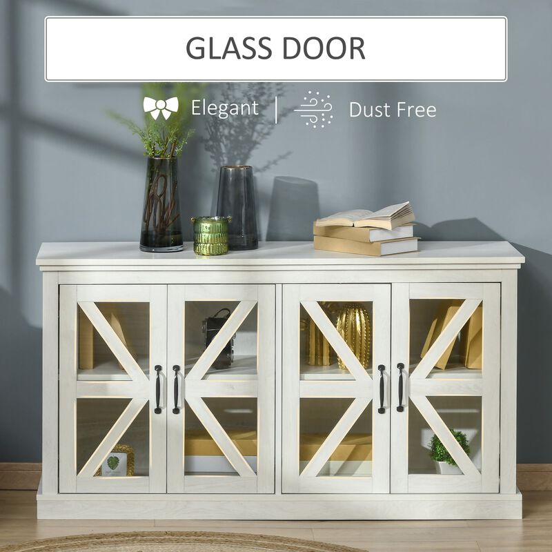White Dining Storage: Rustic Buffet Sideboard with Glass Door