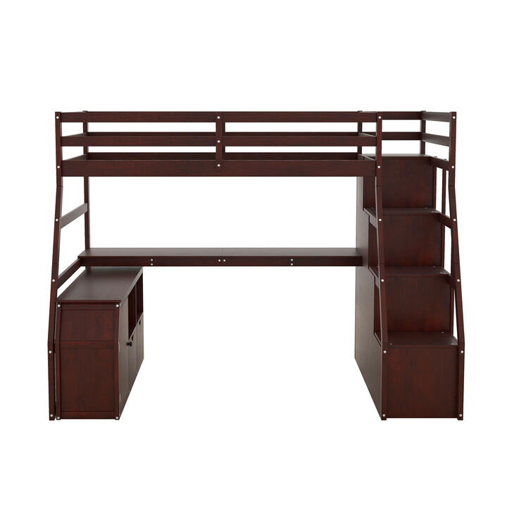 Merax Loft Bed with 7 Drawers and Desk