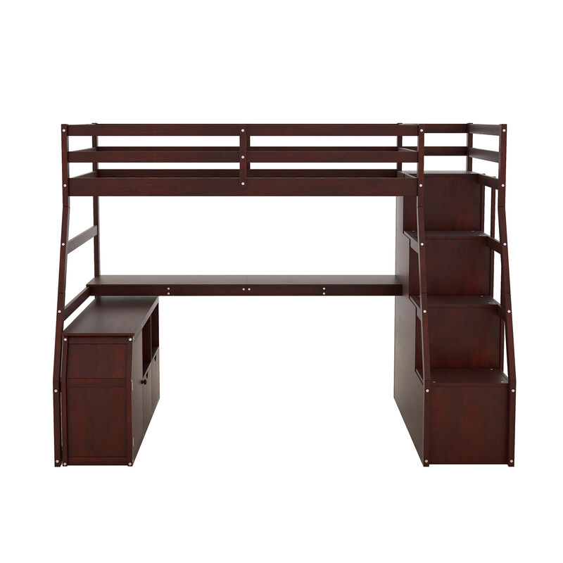 Merax Loft Bed with 7 Drawers and Desk