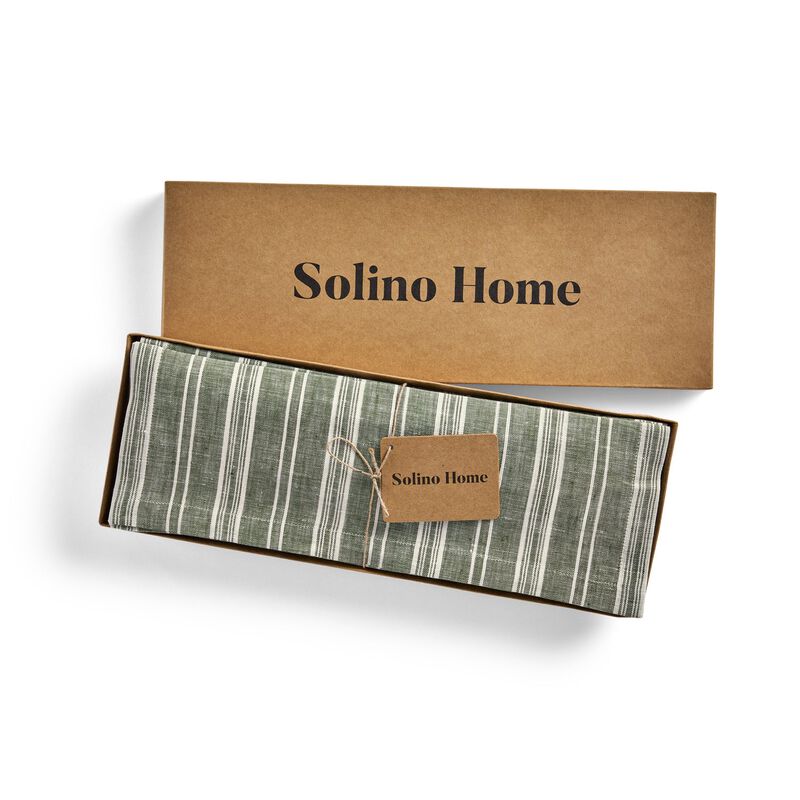 Solino Home 100% Pure Linen 14 x 19 Inch Placemats Set of 4 | Cabana Stripe