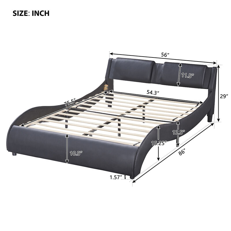 Merax Upholstered Faux Leather Platform Bed with LED Light