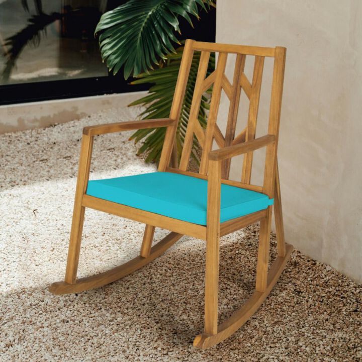 Hivvago Patio Acacia Wood Rocking Chair Sofa with Armrest and Cushion for Garden and Deck