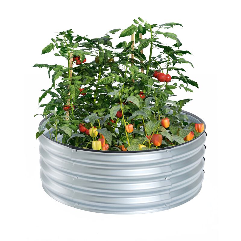 LuxenHome 35.38in Round Galvanized Steel Raised Garden Bed