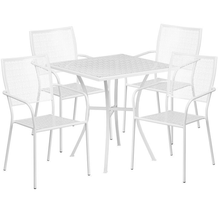Flash Furniture Oia Commercial Grade 28" Square Gold Indoor-Outdoor Steel Patio Table Set with 4 Square Back Chairs