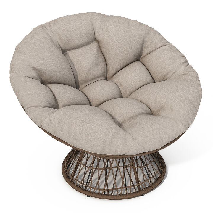 40" Ergonomic Wicker Chair with Cloud Thick Density Fabric Cushion,3-proof Cover,High Capacity Iron Frame,Fluid 360 Degree Swivel for Reading,Living Room, Bedroom,Lounge