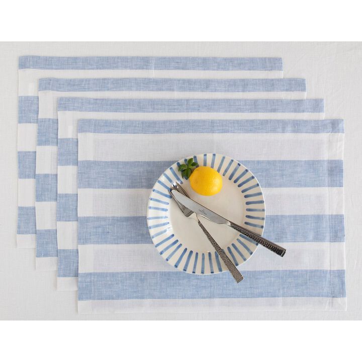 Solino Home 100% Pure Linen Placemats | Cabana Stripe for Spring & Easter
